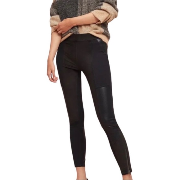 Anthropologie Black Vegan Leather & Suede Leggings Sz 28 - Picture 3 of 11